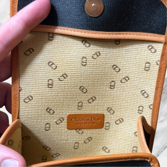 Christian Dior Vintage Black and Natural Leather Trim Pouch with Box NWOT - Picture 3 of 7
